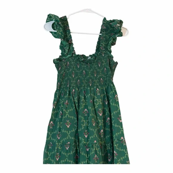 Hill House Ellie Nap Dress Cottagecore Emerald Trellis Floral Size Small - Picture 6 of 7